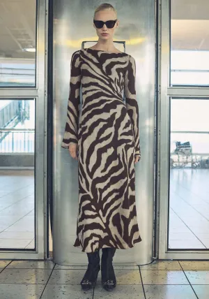 Zebra flared dress - Brown